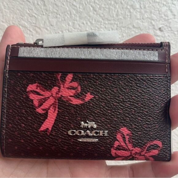 Coach Mini Skinny Id Case With Bow Print CZ460 NWT- Merlot Multi - Picture 1 of 4